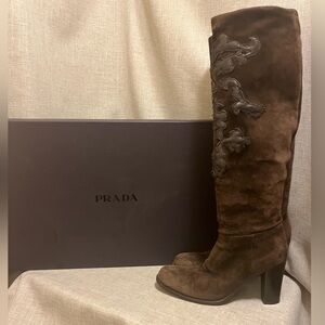 PRADA - Brown Suede High Knee Boots